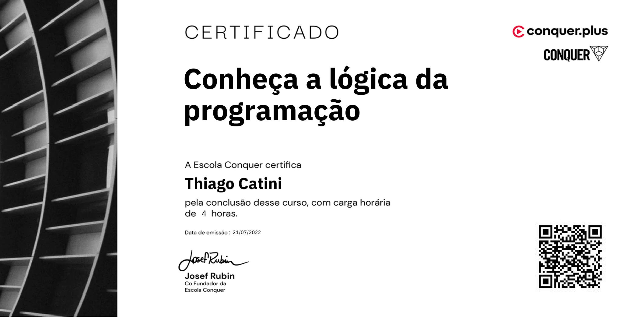 Certificado de Conheça a lógica da programação